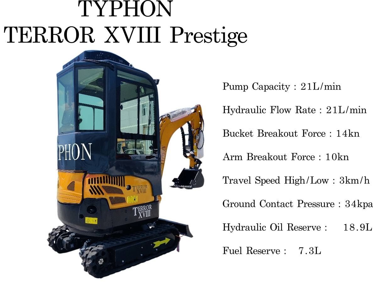 TYPHON TERROR XVIII Prestige 2 Ton Mini Excavator KUBOTA D902 Diesel Engine USA - Image 3