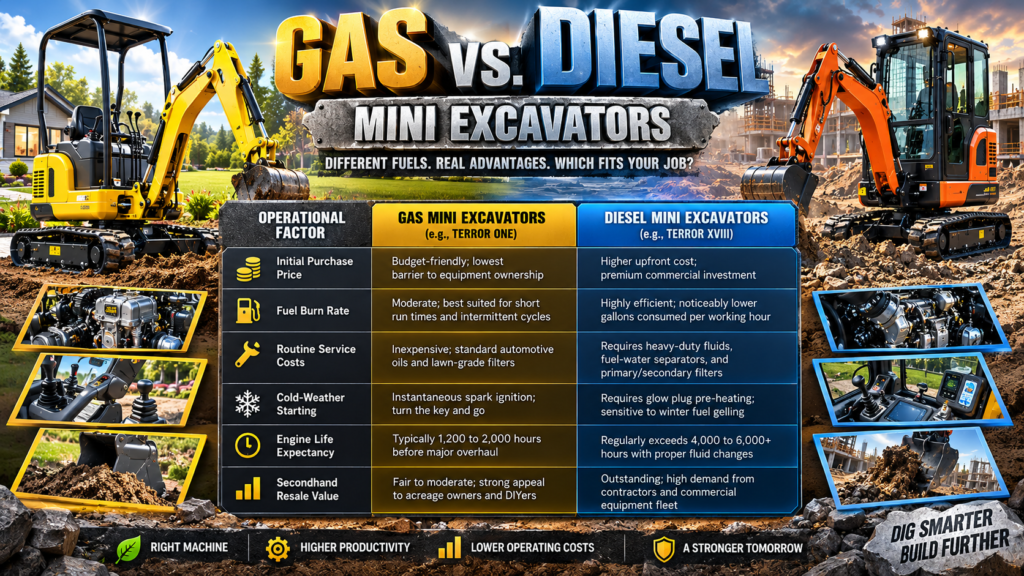 Gas vs. Diesel Mini Excavators Table